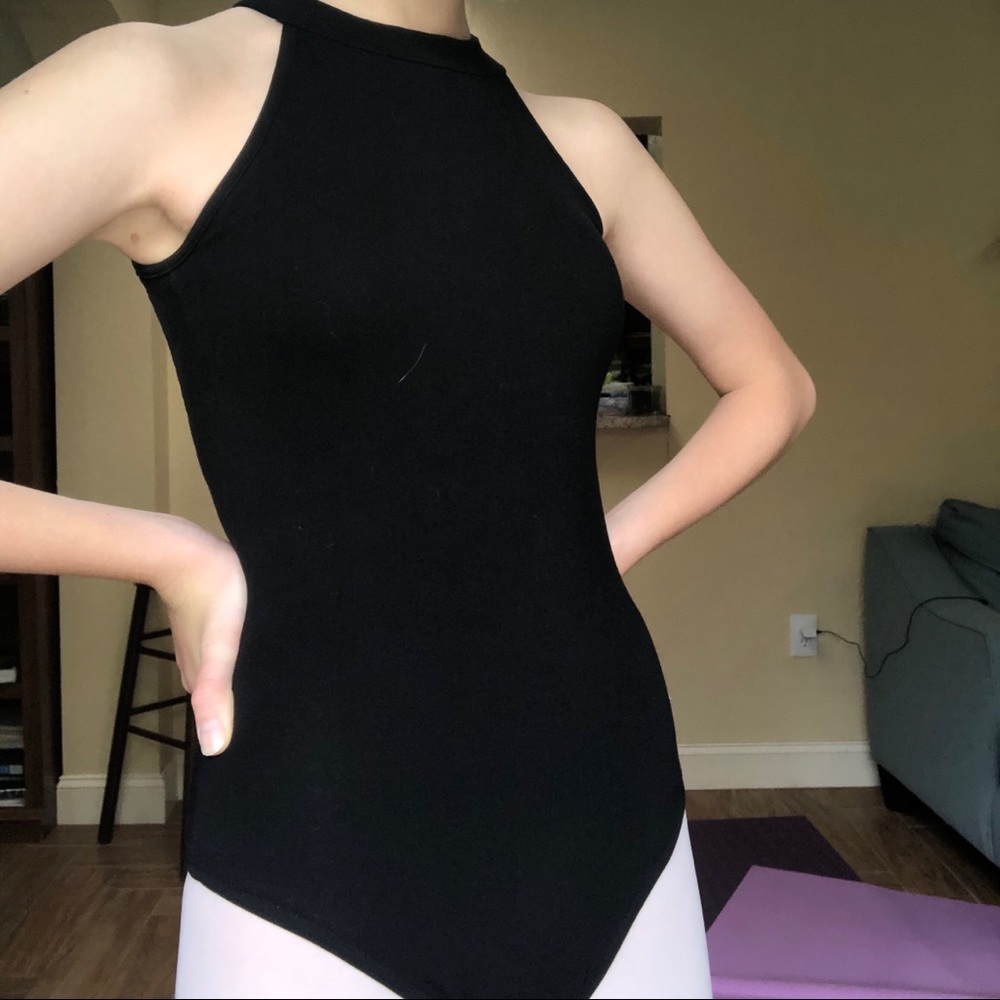 black mock neck leotard